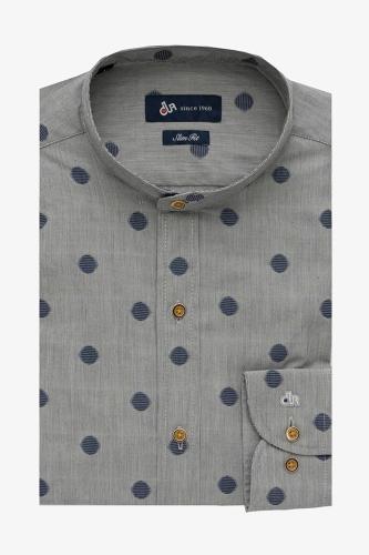 Dur ανδρικό πουκάμισο μάο με πουά σχέδιο Slim Fit - 11020784 Γκρι